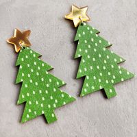 Retro Christmas Tree Plaid Leopard Wood Women's Drop Earrings 1 Pair sku image 4