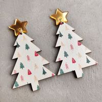 Rétro Sapin De Noël Plaid Léopard Bois Femmes Boucles D'oreilles 1 Paire sku image 3