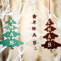 Christmas Cute Christmas Tree Letter Bell Alloy Wood Indoor Party Hanging Ornaments 1 Piece main image 2