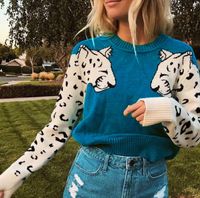 Women's Sweater Long Sleeve Sweaters & Cardigans Rib-knit Hollow Out Fashion Color Block Leopard main image 3