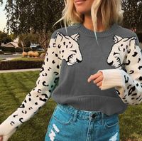 Women's Sweater Long Sleeve Sweaters & Cardigans Rib-knit Hollow Out Fashion Color Block Leopard main image 2