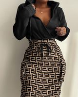 Women's A-line Skirt Streetwear V Neck Patchwork Belt Long Sleeve Printing Midi Dress Daily main image 4