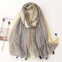 Bali Yarn Cotton Fruit Green Bright Yellow Leaf Printing Tassel Scarf Shawl sku image 26