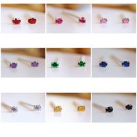 Simple Style Round Sterling Silver Inlay Zircon Ear Studs 1 Pair sku image 2