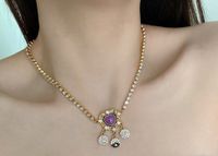 Retro Heart Shape Alloy Plating Inlay Artificial Diamond Women's Pendant Necklace 1 Piece sku image 3