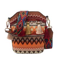 Women's Small All Seasons Pu Leather Nylon Stripe Ethnic Style Tassel Bucket Zipper Shoulder Bag main image 2