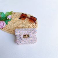Girl's Mini Canvas Solid Color Fashion Square Lock Clasp Crossbody Bag sku image 3