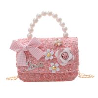 Girl's Small Cotton And Linen Flower Bow Knot Fashion Pearl Square Magnetic Buckle Crossbody Bag main image 5