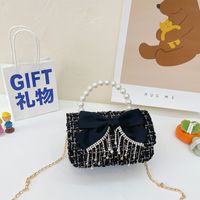 Girl's Small Cotton And Linen Flower Bow Knot Fashion Pearl Square Magnetic Buckle Crossbody Bag sku image 10