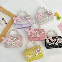 Girl's Small Cotton And Linen Flower Bow Knot Fashion Pearl Square Magnetic Buckle Crossbody Bag main image 1