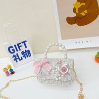 Girl's Small Cotton And Linen Flower Bow Knot Fashion Pearl Square Magnetic Buckle Crossbody Bag sku image 5