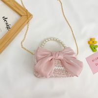 Girl's Small Cotton And Linen Flower Bow Knot Fashion Pearl Square Magnetic Buckle Crossbody Bag sku image 8