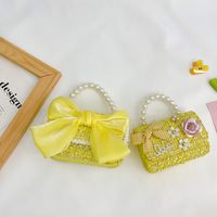 Girl's Small Cotton And Linen Flower Bow Knot Fashion Pearl Square Magnetic Buckle Crossbody Bag main image 3