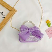 Girl's Small Cotton And Linen Flower Bow Knot Fashion Pearl Square Magnetic Buckle Crossbody Bag sku image 12