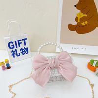 Girl's Small Cotton And Linen Flower Bow Knot Fashion Pearl Square Magnetic Buckle Crossbody Bag sku image 11