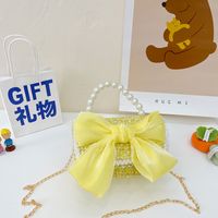 Girl's Small Cotton And Linen Flower Bow Knot Fashion Pearl Square Magnetic Buckle Crossbody Bag sku image 7