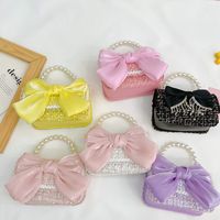 Girl's Small Cotton And Linen Flower Bow Knot Fashion Pearl Square Magnetic Buckle Crossbody Bag main image 2