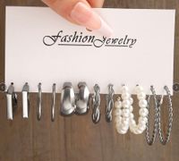 New Metal Twist C-shaped Pearl Earrings 6 Pairs Set sku image 2