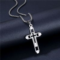 Hip-hop Cross Stainless Steel Hollow Out Pendant Necklace 1 Piece main image 3