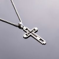 Hip-hop Cross Stainless Steel Hollow Out Pendant Necklace 1 Piece main image 4