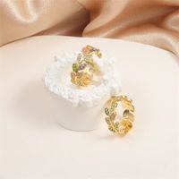 Fashion Leaves Gold Plated Inlay Zircon Women's Open Ring main image 1