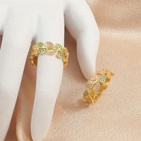 Fashion Leaves Gold Plated Inlay Zircon Women's Open Ring main image 4