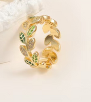 Fashion Leaves Gold Plated Inlay Zircon Women's Open Ring sku image 2