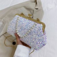 Women's Medium Sequin Solid Color Fashion Beading Shell Buckle Crossbody Bag sku image 1