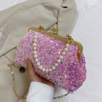 Women's Medium Sequin Solid Color Fashion Beading Shell Buckle Crossbody Bag sku image 3