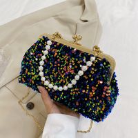 Women's Medium Sequin Solid Color Fashion Beading Shell Buckle Crossbody Bag sku image 4