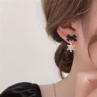 1 Pair Korean Style Bow Knot Inlay Alloy Rhinestones Drop Earrings main image 5