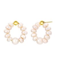 New S925 Sterling Silver Round Baroque Pearl Earrings Fashion sku image 2