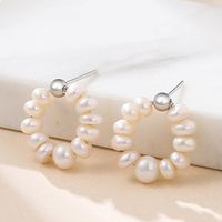 New S925 Sterling Silver Round Baroque Pearl Earrings Fashion sku image 1