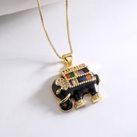 Fashion Elephant Copper Enamel Gold Plated Zircon Pendant Necklace 1 Pair main image 3