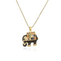 Fashion Elephant Copper Enamel Gold Plated Zircon Pendant Necklace 1 Pair sku image 2