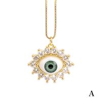 Fashion Devil's Eye Copper Inlay Resin Zircon Pendant Necklace sku image 3