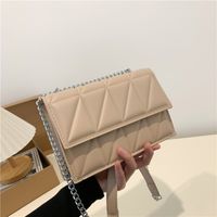 Women's All Seasons Pu Leather Solid Color Fashion Quilted Square Flip Cover Chain Bag main image 5