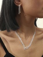Großhandel Koreanische Kupferkristall Halskette Ohrring Zweiteiliges Set Nihaojewelry sku image 13