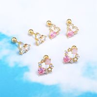 Sucré Forme De Cœur Le Cuivre Zircon Incrusté Boucles D'oreilles Boucles D'oreilles 1 Pièce main image 2