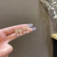 Sweet Star Flower Bow Knot Alloy Inlay Artificial Pearls Rhinestones Women's Earrings 1 Pair sku image 19