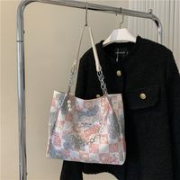 Women's All Seasons Oxford Cloth Cartoon Plaid Fashion Chain Square Zipper Tote Bag main image 4