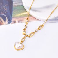 Glam Four Leaf Clover Heart Shape Titanium Steel Plating Artificial Pearls Necklace main image 5