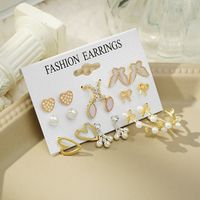Fashion Heart Shape Butterfly Bow Knot Imitation Pearl Alloy Inlay Rhinestones Women's Earrings 1 Set sku image 2