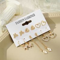 Fashion Heart Shape Butterfly Bow Knot Imitation Pearl Alloy Inlay Rhinestones Women's Earrings 1 Set sku image 5