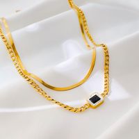 Rétro Carré Acier Au Titane Incruster Strass Collier sku image 1