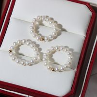 Simple Style Solid Color Pearl Beaded Rings 1 Piece sku image 1