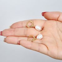 Retro Geometric Copper Pearl Drop Earrings 1 Pair main image 4