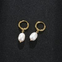 Retro Geometric Copper Pearl Drop Earrings 1 Pair main image 1