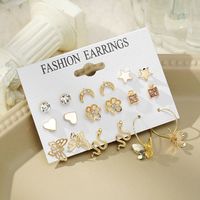Fashion Heart Shape Butterfly Bow Knot Imitation Pearl Alloy Inlay Rhinestones Women's Earrings 1 Set sku image 6