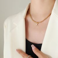 French Style Letter Titanium Steel Copper Plating Inlay Zircon Pendant Necklace 1 Piece sku image 11